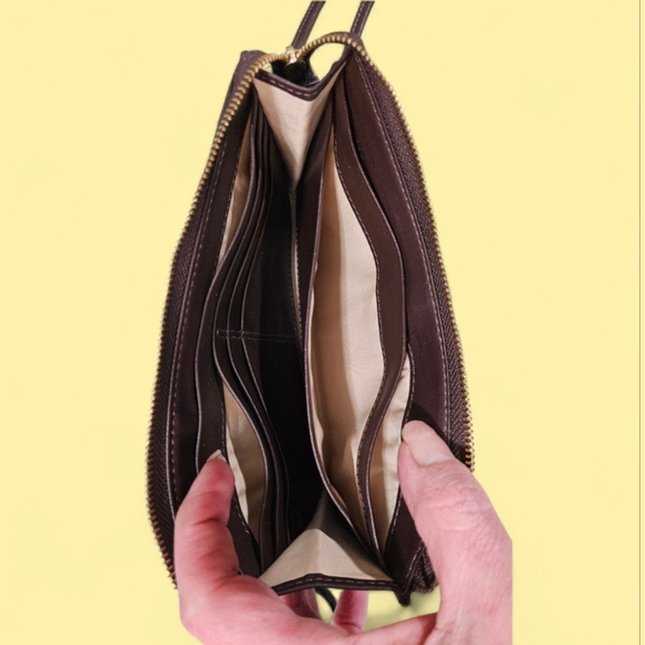 Coach Penelope Chocolate Brown Crossbody Bag w/Wristlet & Guitar Strap - Picture 10 of 12